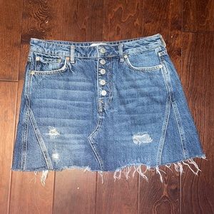 FREE PEOPLE Distressed Button Fly Denim Mini Skirt